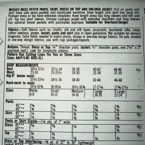 Vintage 1992 Simplicity Womens pattern 8174 Size large- XL uncut - Picture 6 of 6